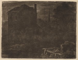 Ev ve Kilise Kulesi ile Gece Manzarası, muhtemelen c. 1660. by Allart van Everdingen