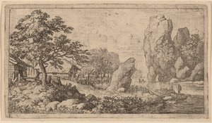 Bir Nehrin Kıyısındaki Sivri Kaya, muhtemelen c. 16451656. by Allart van Everdingen