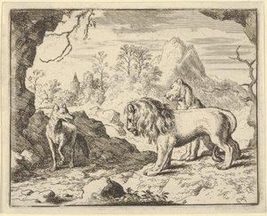 Renard Aslanı ve Dişi Aslanı Babasının Kendilerinden Çaldığı Bir Hazine Bulmaya İkna Ediyor ..., 1650-75. by Allart van Everdingen