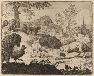 Reynard Tek Gözdeki Kurdu Kör Eder, muhtemelen c. 16451656. by Allart van Everdingen