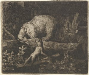 Burnu ve Ön Pençeleri ile Bir Ağacın Gövdesine Yakalanan Ayı, 17. yüzyılın ortalarında. by Allart van Everdingen