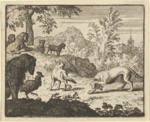 Aslan, Kurt ve Renard Arasında Bir Kavgaya İzin Veriyor, 1650-75. by Allart van Everdingen