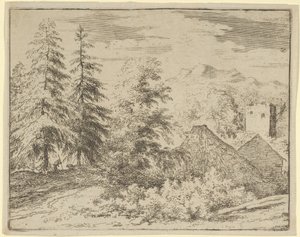 İki Köknar Ağacı Arasındaki Adam, 17. yüzyıl. by Allart van Everdingen