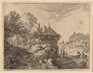 Bir Kulübeye Yaklaşan İki Tekne, muhtemelen c. 16451656. by Allart van Everdingen