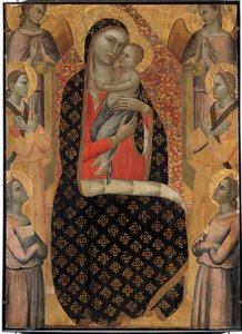 Allegretto Nuzi (1350-1375) tarafından altı melekle çevrili Majestic Virgin Altarpiece. karartmak 138 x 99 cm. Avignon, küçük saray müzesi