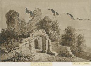 Dudley Kalesi - Ağ Geçidi: kırmızı-sepya yıkama çizimi, 8 Haz 1843 by Allen Edward Everitt