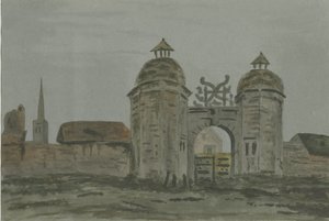Hamstall Ridware Hall - Porters" Lodge: suluboya resim ve [1824-1882] by Allen Edward Everitt