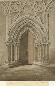 Lichfield Katedrali - Batı Kapısı: kırmızı/kahverengi sepya çizimi, 27 Ağu 1842 by Allen Edward Everitt