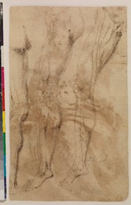 Bir erkek bacağının üç çalışması (verso) c.1537 (döşemeli kağıt üzerine kalem ve kahverengi mürekkep) [bkz. 5948317] by Alonso (workshop of) Berruguete