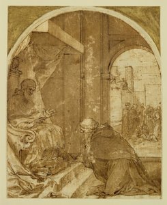 Saygı Göstermek (kalem ve mürekkep ve kağıt üzerinde yıkama) by Alonso Cano