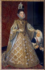 İspanya'nın Infante'sinin ayaklarındaki portre Habsburg'lu Isabelle Clara Eugenie, Hollanda ve Magdalena Ruiz'in hükümdarı Alonso Sanchez Coello (1531-1588) Sun. 1,29 X 2,07 m. 1585. Madrid. Musee du Prado - Bebeğin tam boy portresi by Alonso Sánchez Coello