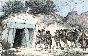 Prehistoire, neolitik; seremoni funebre (Tarihöncesi, neolitik: cenaze töreni) Rengade'nin "" Nature and Man"" adlı eserinden gravür 1881 Özel koleksiyon