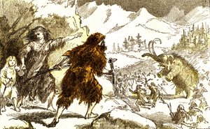 Tarih öncesi mamut avı. Buz Devri: Doğal Yaratılış ve Canlılar. A. Demarle tarafından çizim. 1885