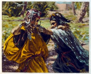 Arap yaşamının 'Serap' Sahnelerinden Dinet'in illüstrasyonu. 1906. Seraplar, Scénes De La Vie Arab, Etienne Dinet tarafından Silman Ben Ibrahim Bamer'in yorumuyla resimlendi. Nasreddine Dinet, Alphonse-Étienne Dinet olarak doğdu; (1861-1929 by Alphonse Etienne Dinet