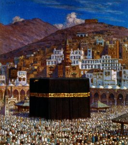 Mekke'deki Kabbah'ta Müslüman hacıları tasvir eden çizim. Nasreddine Dinet (Alphonse-Étienne Dinet) tarafından. 1861 – 1929
