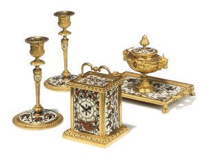 Napoleon III dört parçalı masa takımı, Duvinage ve Harinckouk tarafından kakma işi, 1877 dolayları