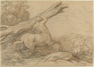 Bir Ağaç Gövdesi Taşıyan Centaur. by Alphonse Legros