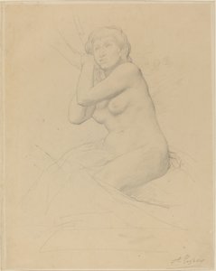 Kadın Çıplak Oturan. by Alphonse Legros