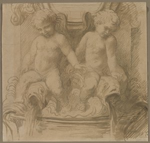 Putti Binme Yunusları ile Çeşme by Alphonse Legros