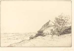 Hillside Masure sur la colline üzerinde Hovel. by Alphonse Legros