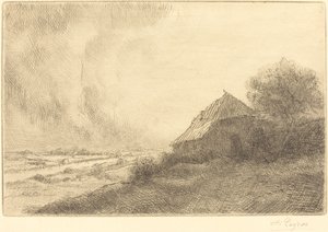 Hillside Masure sur la colline üzerinde Hovel. by Alphonse Legros