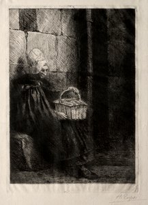 Sepetli Kadın adlı Boulogne Çevresindeki Manzara. by Alphonse Legros