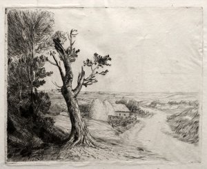 Strawstacks ile manzara. by Alphonse Legros