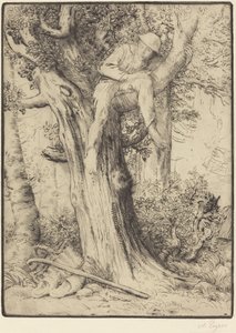 Ağaçta Bir Çocukla Manzara by Alphonse Legros