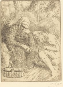 Bir Sepetle Yol Kenarında Oturan Erkek ve Karı Homme et femme assis au bord... by Alphonse Legros