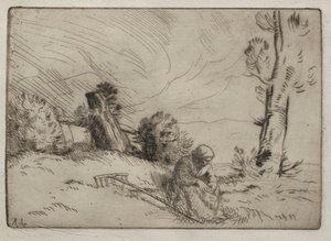 Bir Çitin Yanında Oturan Köylü Kadın by Alphonse Legros
