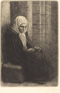 Duvara Karşı Oturan Kadın, Başı Kucağında Çocuk Femme assis, muraille au düşkün.... by Alphonse Legros