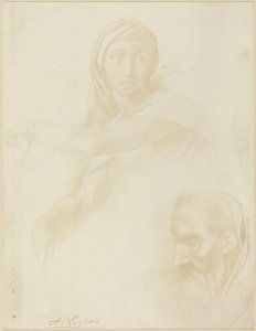 Delphic Sibyl Çalışması; Bir Adamın Başı by Alphonse Legros after Michelangelo