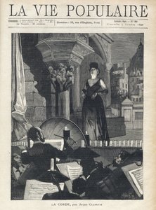 Sahnede bir şarkıcı, çukurda orkestrayla, müzisyenlerle ve orkestra şefiyle tam performansta karşı karşıyadır. Alfons Maria Mucha