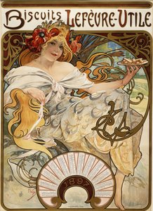 Biscuits Lefevre-Utile", 1897, 1896 için bir takvim olarak tasarlandı by Alphonse Mucha