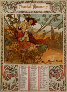 Mucha (1860 – 1939) tarafından resmedilen Çikolata Masson takvimi. Çek Art Nouveau ressamı by Alphonse Mucha