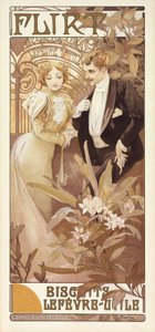 Flört, c.1895-1900 (renkli taş) by Alphonse Mucha