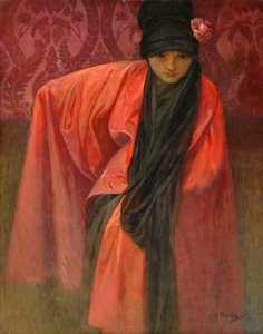 Kırmızılı Kız par Mucha, Alfons Marie (1860-1939), c. 1914 - Tuval üzerine tempera, 60,5x47 - Özel Koleksiyon by Alphonse Mucha