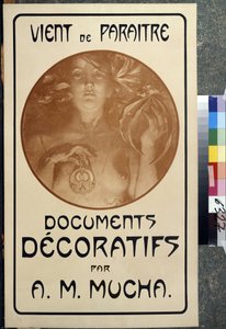 ""Decorative Documents by A. M. Mucha."" adlı monografinin reklamı Alfons Maria Mucha