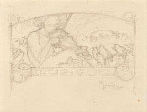 Keman Çalan Kadının İncelenmesi, by Alphonse Mucha