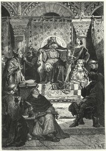 İmparator Charlemagne konseyinin toplantısı (gravür) by Alphonse Marie de (after) Neuville