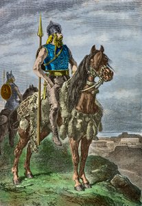 Galyalı bir savaşçının atlı portresi (Gravür) by Alphonse Marie de Neuville