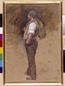 Çiftçinin başında ceket var. Alphonse Moutte (1840-1913) tarafından yapılan resim, Mansiyon zorunlu: Koleksiyon temeli Provence, Marsilya (Dim olarak cm 27x18) by Alphonse Moutte