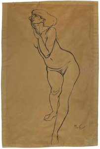 Çıplak kadın ayakta. by Alphonse Mucha
