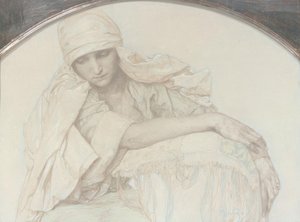 Genç Bir Kadının Çalışması by Alphonse Mucha