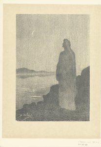 Sahilde duran kadın aya bakıyor Gece rüyasında Rêverie dans la nuit L'Epreuve (dizi adı) by Alphonse Osbert