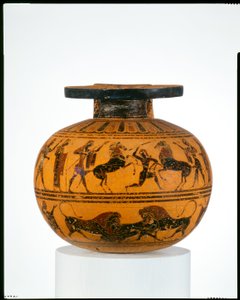 Pişmiş toprak aryballos (yağ şişesi), yaklaşık MÖ 550 (pişmiş toprak)