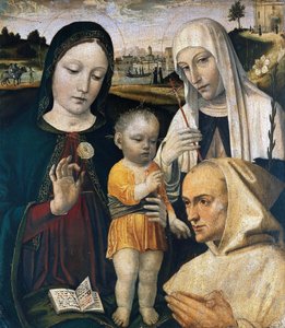 Madonna ve Çocuk, Sienalı Aziz Catherine ve bir Carthusian Monk, c. 1490.
