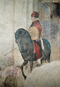 Kötü Hükümet Alegorisi, silahlı bir süvari detayı by Ambrogio Lorenzetti