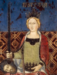 İyi Yönetim Alegorisi, Adalet, Alegoriden Detaylar ve İyi ve Kötü Yönetimin Kasaba ve Ülke Üzerindeki Etkileri by Ambrogio Lorenzetti