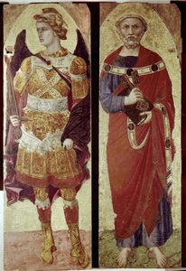 Başmelek Mikail ve Aziz Peter, bir poliptik detayı (ahşap üzerine tempera) by Ambrogio Lorenzetti